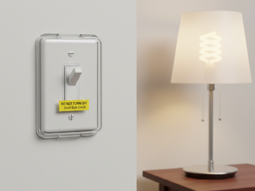 Light switch cover preventing accidental smart bulb power cutoff