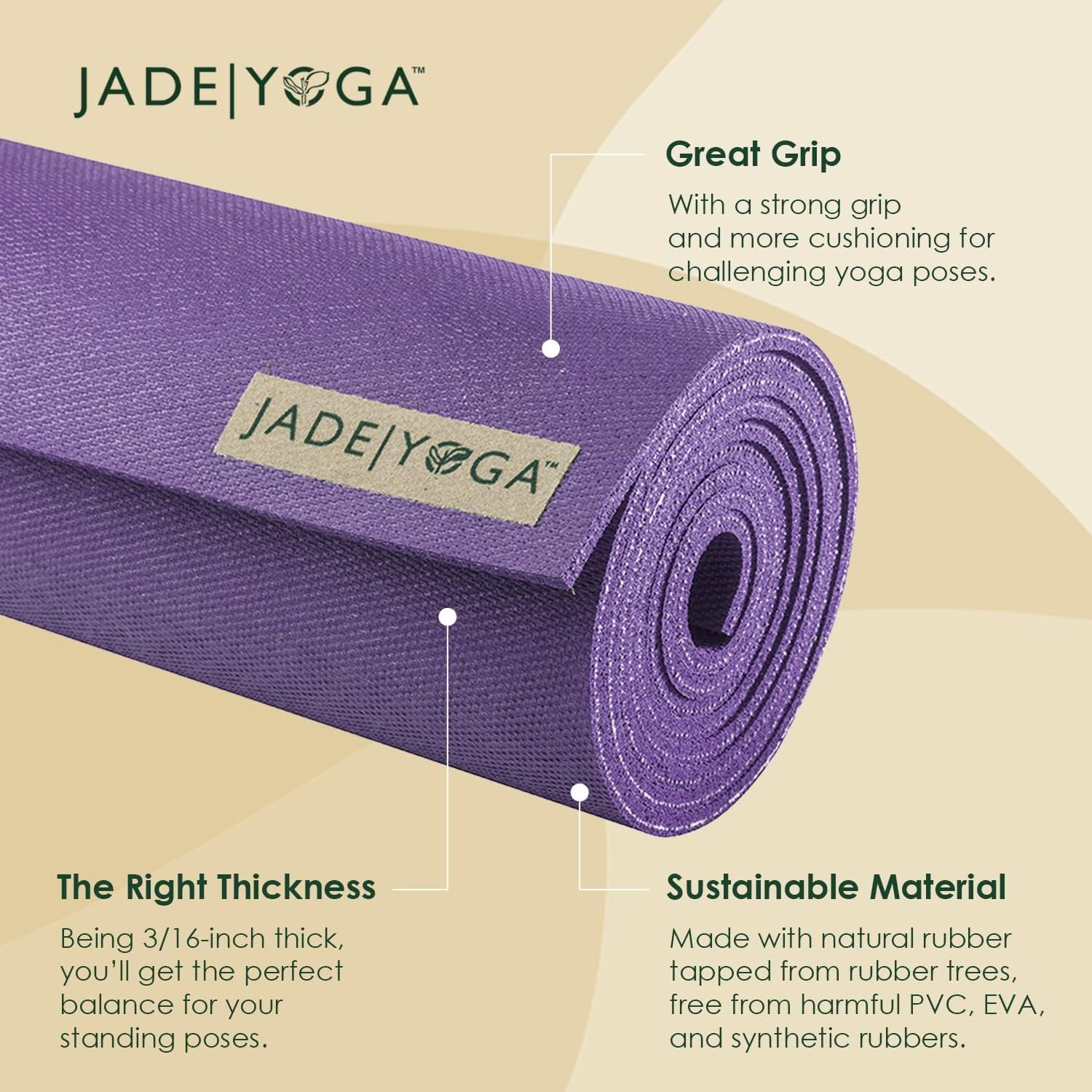 JadeYoga Harmony Yoga Mat - Durable & Thick Gym Fitness Mat, Non-Slip Natural Rubber Yoga Mat - Home Exercise & Stretching Mat, Workout Mat - Yoga, Pilates & Meditation for Women & Men