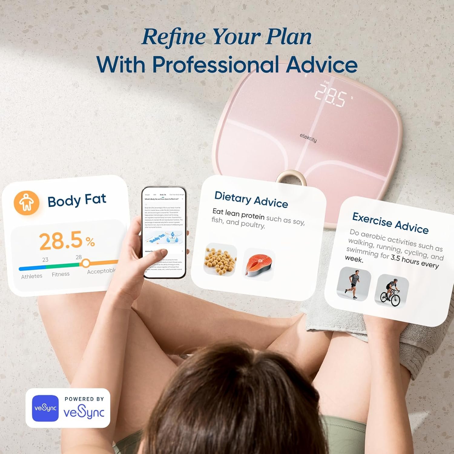 Etekcity Rechargeable Pink Smart Scale for Body Weight, BMI, Fat, Muscle Mass, Digital Bathroom Scale with 13 Metrics, Secret Mode, Bluetooth Connect to...
