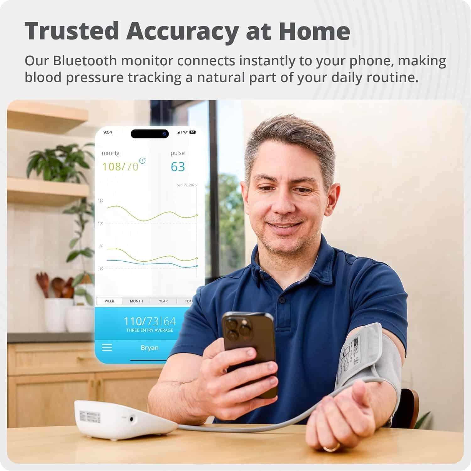 Greater Goods Bluetooth Blood Pressure Monitor, Upper Arm BP Machine with Adjustable 8.7”-16.5” Cuff, iOS and Android App Compatibility, Portable with...
