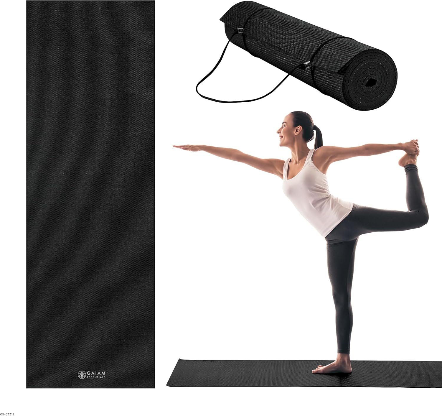 Gaiam Essentials 1/4" Thin (6mm) Yoga & Pilates, Fitness & Exercise Mat with Easy-Cinch Carrier Strap Cusion Support For Fitness and Gym Workouts