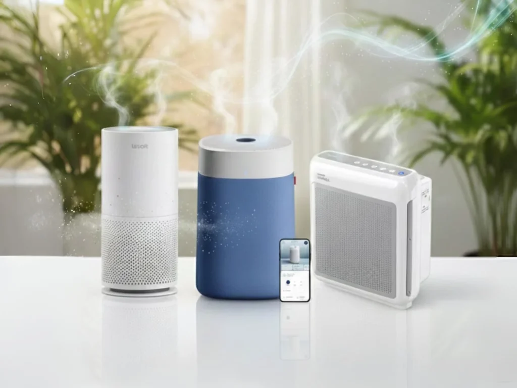 Four large room air purifiers comparison Levoit Core 600S Blueair 211i Max Coway Airmega 200M Levoit Vital 200S side by side