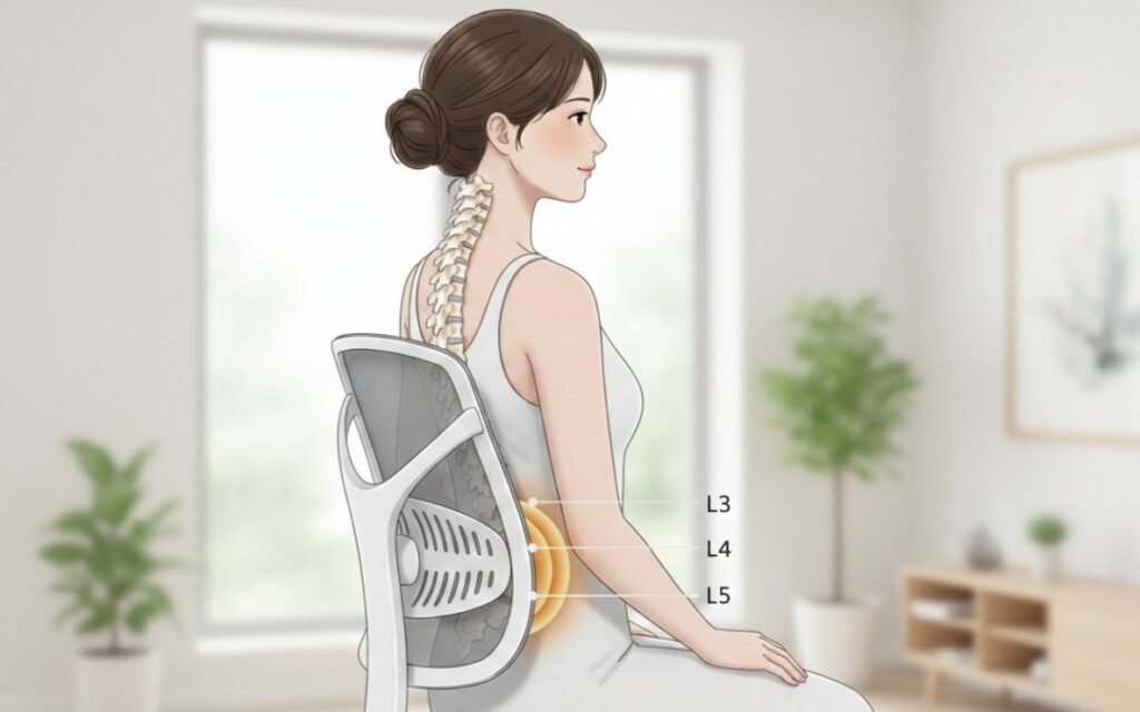 Lumbar support spine seated posture L3 L5 ergonomic chair correct back pain diagram