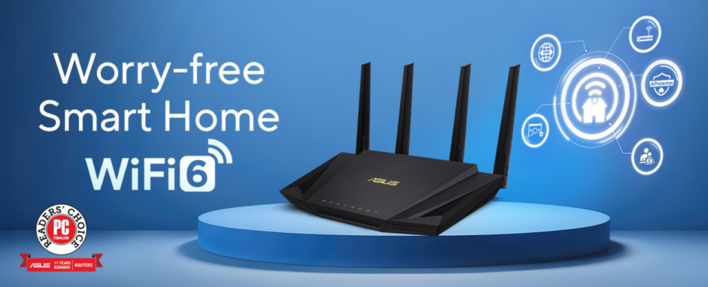 ASUS RT-AX3000 Ultra-Fast Dual Band Gigabit Wireless Router - Next Gen WiFi 6, Adaptive QoS, and AiProtection by Trend Micro | 1x WAN, 4X 1G LAN, 1x USB 3.0 - AiMesh Compatible
