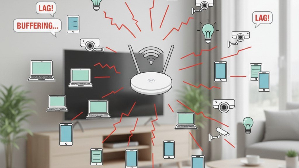 WiFi network congestion smart home devices router overload diagram too many connections