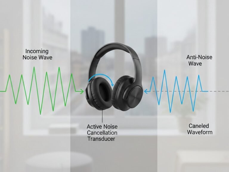noise cancellation physics destructive interference sound waves anti-noise ANC diagram