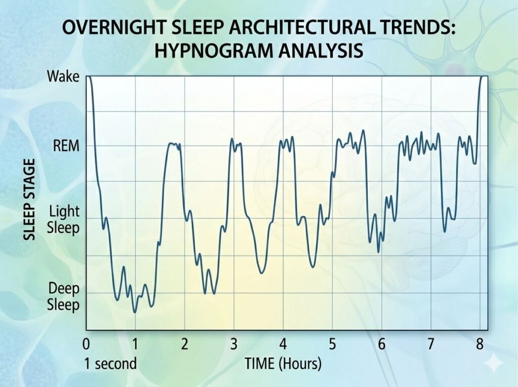 sleep architecture graph hypnogram sleep stages depth across night cycles REM deep light