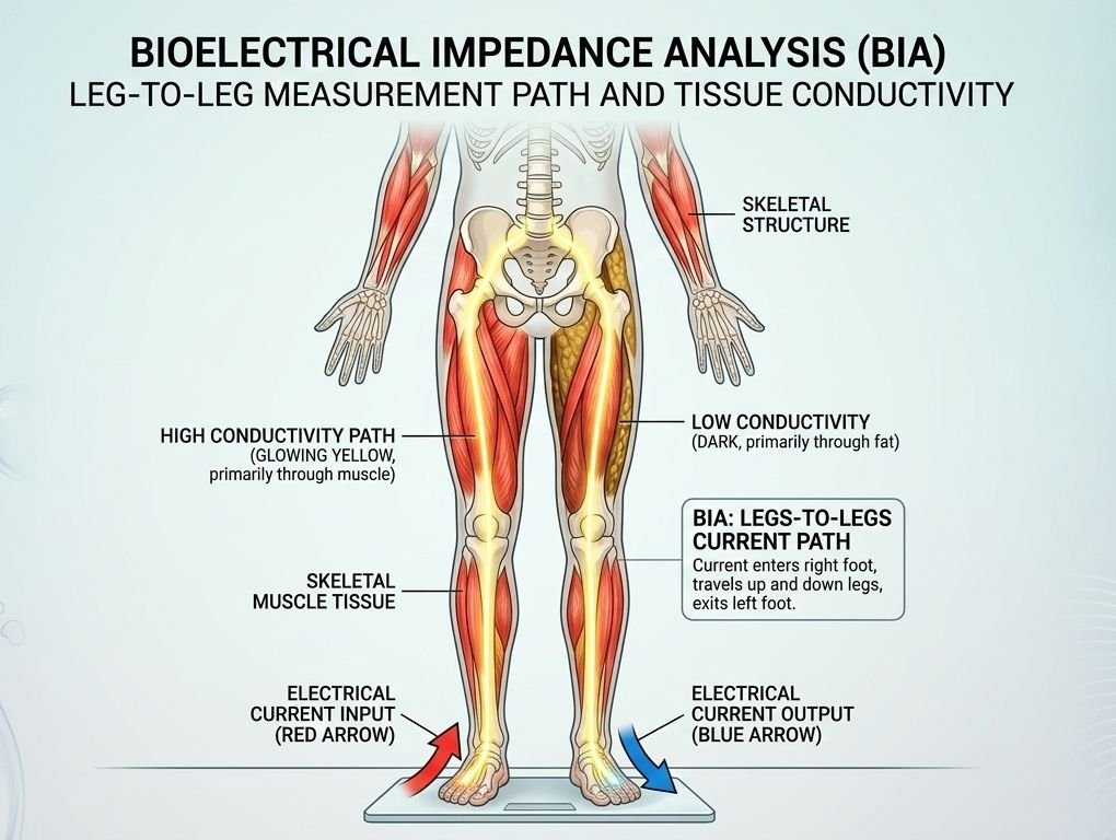 BIA current path diagram human body electrical impedance foot to foot muscle fat conductivity