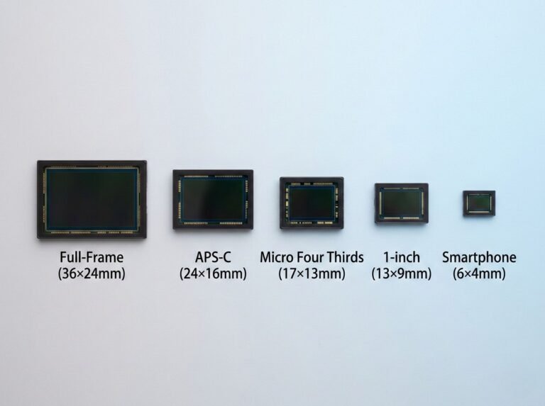 camera sensor size comparison full-frame APS-C micro four thirds 1-inch smartphone physical dimensions