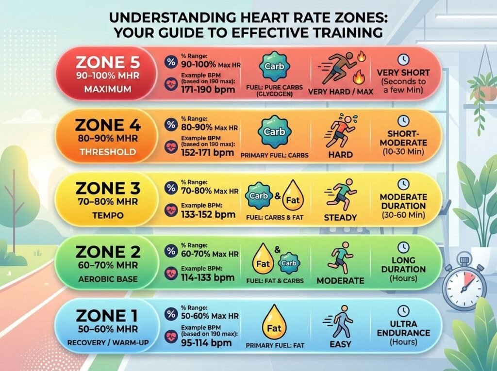 heart rate training zones infographic zone 1 2 3 4 5 percentage max heart rate BPM ranges