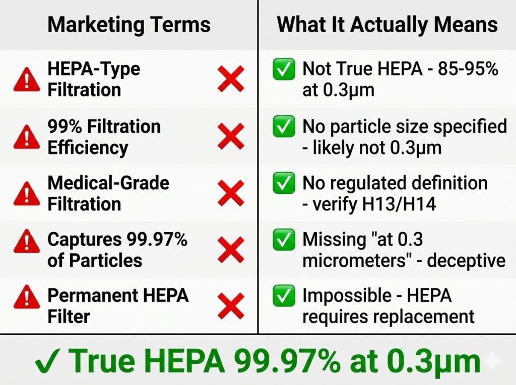 HEPA marketing deception decoder True HEPA vs HEPA-type misleading filter claims warning