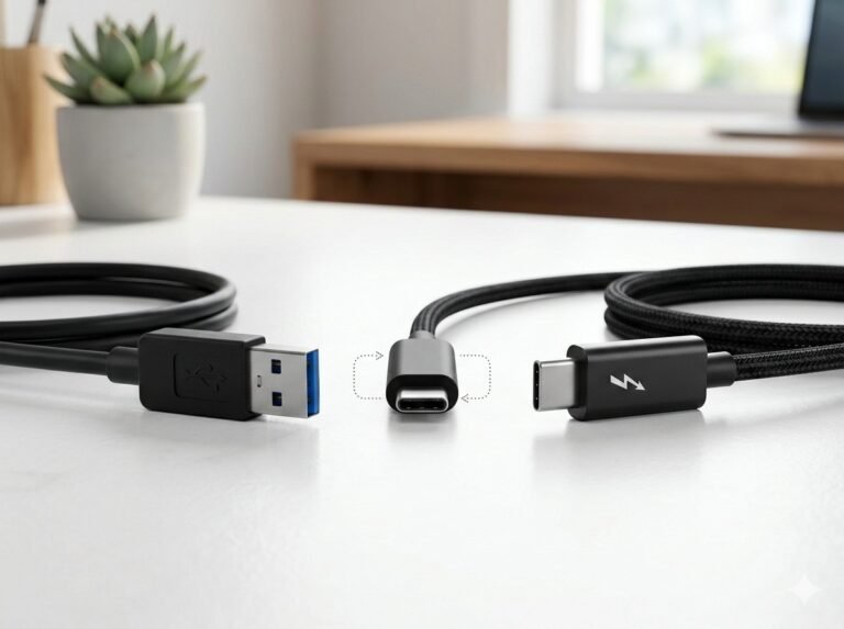 USB-A USB-C Thunderbolt cable connector comparison physical differences side by side